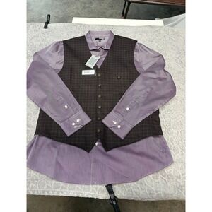 Murano Slim Fit Button Down Shirt Mens XL Purple Red Blue Micro Pattern NWT